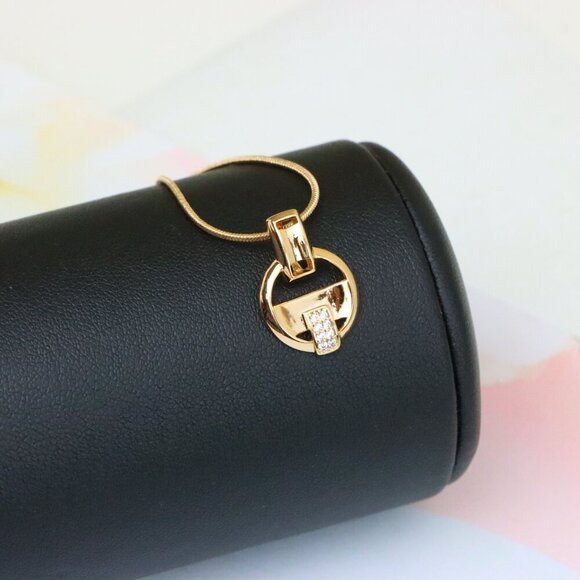 "Rose Gold Circle Pendant with Geometric Design and CZ Accents, XPPT1398 - Picture 6 of 13